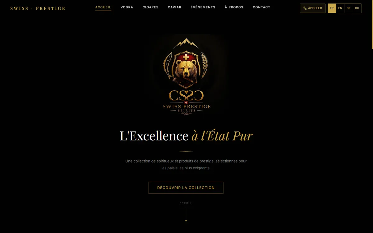 Capture d'écran du site swissprestigespirits.ch
